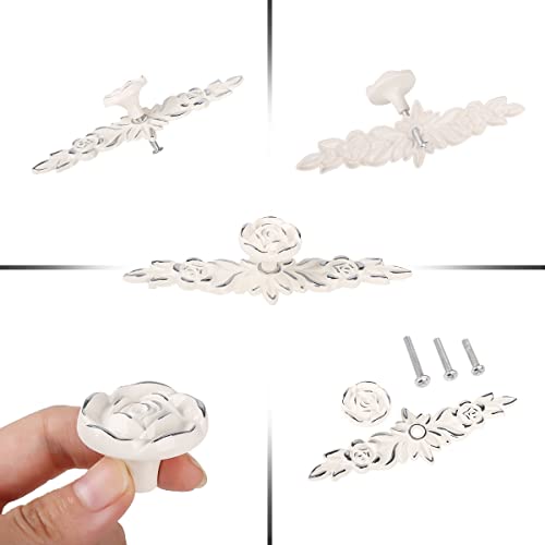 Fvstar 10pcs Antique Cabinet Knobs,Vintage Rose Flower Shape Cabinet Drawer Knobs with Plate,European Style Dresser Drawer Pulls,Ivory White Furniture Hardware for Cabinet,Drawer,Cupboard,Medium - Image 5
