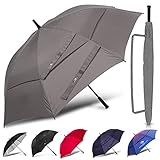 Procella Golf Umbrella 62 Inch Large Oversize Windproof Waterproof Automatic Open Rain & Wind Resistant Vented Double Canopy Sturdy Portable Best Golf-Sized Stick Umbrellas (Grey)