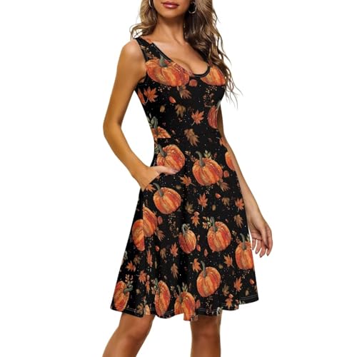 Image of TOADDITDO Women's Sleeveless O Neck Beach A-Line Party Coctail Tank Dresses Flared Sundress