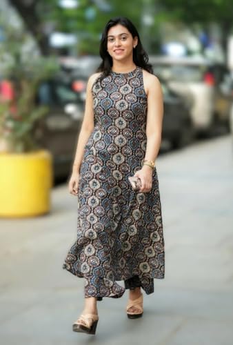 Image of Nermosa Women Pure Cotton Kurta Palazzo Set | Sleeveless Printed Kurta with Palazzo Pants | Summer Friendly, Office Wear Co-Ord Set