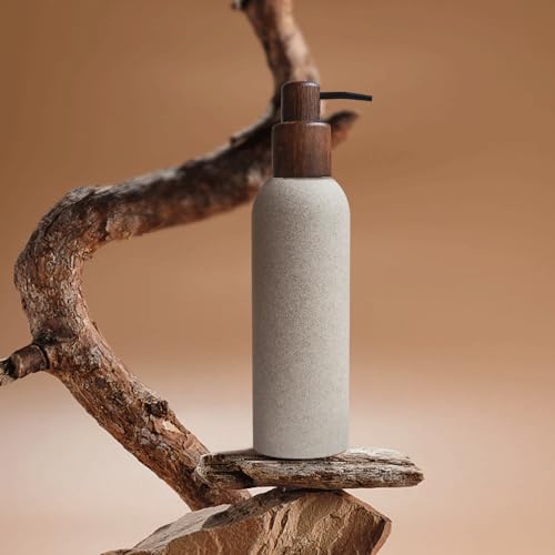250ml Japanese Style Retro Resin Soap Dispenser Bathroom, Easy to Fill, for Kitchen Sink, Refillable Shampoo and Conditioner Bottles with Wooden Pump4