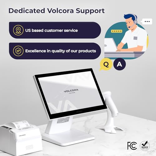 Image of Volcora Retail and Restaurant POS Terminal Machine for Small Business, Point of Sale Cash Register with Windows 11 Professional, 15.6 inch Touch Screen, White, Hardware Only