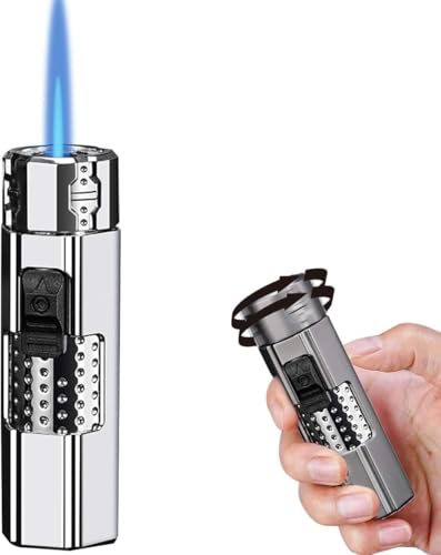 Windproof Flame Lighter, Refillable Windproof, Adjustable Flame, Men's Gifts for Candles, BBQ, Kitchen, Camping (Fuel Not Included) Sliver