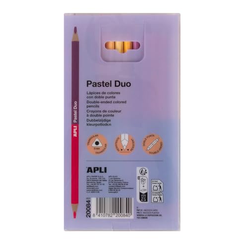 APLI Kids 20084 Pastellstifte, zweifarbig, Set mit 12 Buntstiften mit doppelter Spitze (24 Farben), ergonomisches dreieckiges Design, robuste Mine von 3 mm, für Zeichnen und Kunst