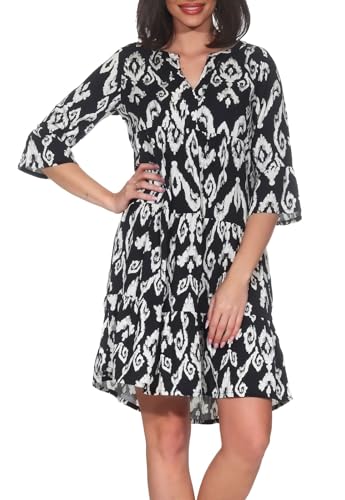 Hailys Damen Viskose Mini Kleid Tunika Lu44ana 3/4-Arm mit Alloverprint WIN-2404070 Black Div (7588) M