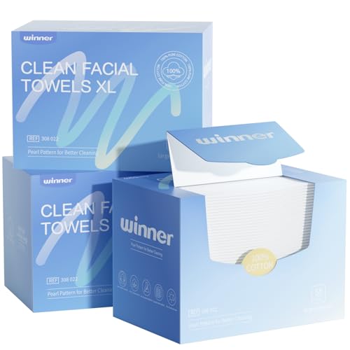 Image of Winner Face Towels, 100% USDA Biobased Facial Towelettes XL, Disposable Face Towel for Sensitive Skin, Ultra Soft Makeup Remover Dry Wipes, Odor-Free, 165 Count, 3 Pack