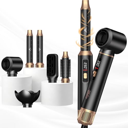 UKLISS 6 in 1 Hair Dryer Brush & Air Styler Professional Blowout Brush with LCD Screen Multi-Styler for Volume & Shine 122F-230F Precision Heat ALCI Safety Plug