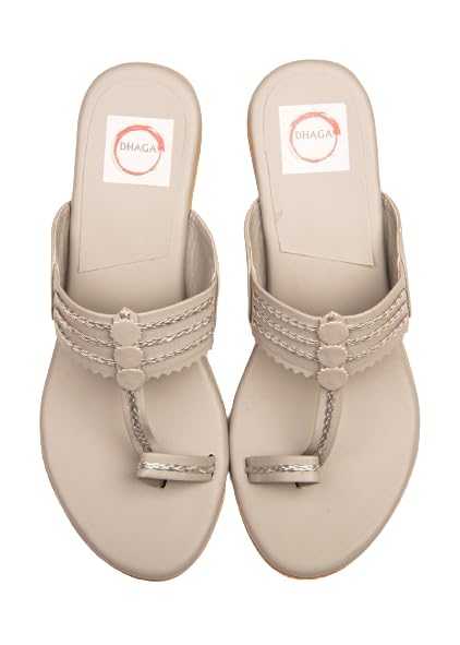Kolhapuri Chappal for Women | Smooth & Comfortable Flip Flops | Stylish Faux Leather Kolhapuri Chappal | Traditional Indian Footwear for Women |Grey, Size - 4-image-5