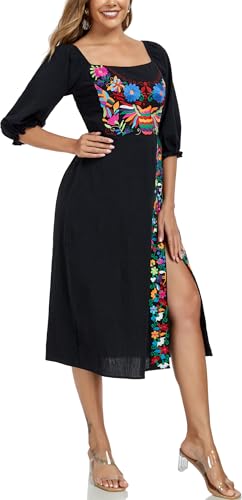 YZXDORWJ Women's Mexican Dress Boho Embroidered Summer Casual Off Shoulder Short Vacation Dress4