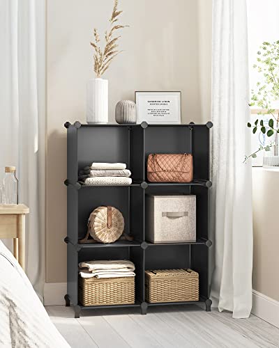 Image of SONGMICS 6 Cube Storage Organizer, Modular Bookshelf, Plastic Shelves | DIY Closet Organizers and Storage, with Feet and Rubber Mallet, Black, ULPC206B01