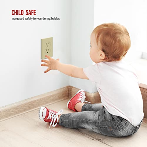 Image of ENERLITES SI8821-I Duplex Outlet Receptacle Cover, Screwless Wall Plate, Standard Size, 1-Gang 4.68 inch x 2.93 inch, Unbreakable Polycarbonate Thermoplastic, UL Listed, SI8821-I-10PCS, Ivory, 10 Pack