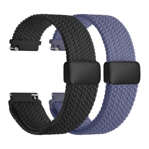Image of Fullmosa 2 Packs Magnetic Braided Watch Bands - 18mm 20mm 22mm Quick Release Replacement Wristband, Stretchy Nylon Solo Loop Compatible with Traditional and Smartwatches for Men Women