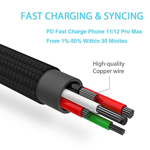 Cable cargador USB-C para teléfono 2 pack 2 pies negro miniatura 3