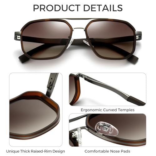 SUNGAIT Polygon Aviator Sunglasses Men Old School Style Adjustable Anti-slip Temples Polarized Lens for Driving Fishing (Gunmetal Frame/Brown Gradient Lens) — view 3