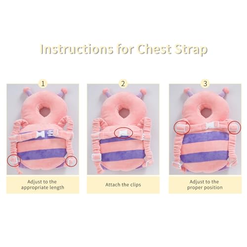 Image of Baby Head Protector Backpack, Toddler Padded Carrier With Elasticated Wear (Pink Butterfly)