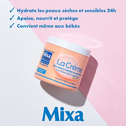 Mixa Intensif Peaux Sèches - La Crème des Peaux Sèches et Sensibles - Multi Usage Visage, Corps, Mains, Pieds - Nourrit 24h et Apaise - Pénétration Rapide - Hypoallergénique - Pot 400 ml (Lot de 2)