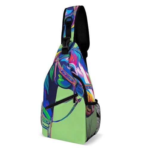 Sac bandoulière art équestre coloré sling bag homme femme sac poitrine léger