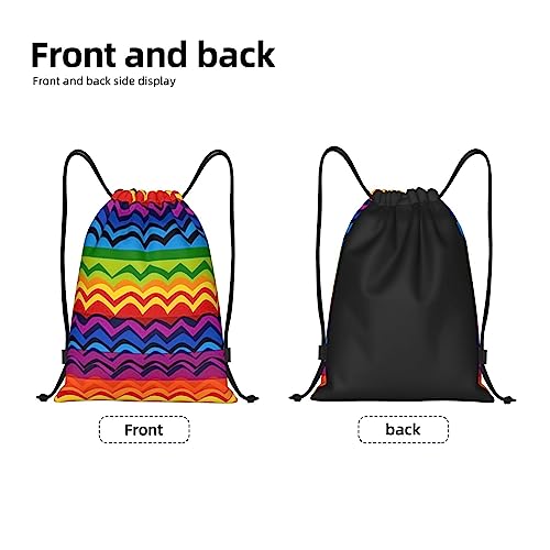 Gay Pride Rainbow Pattern Drawstring Backpack Draw String Bag Waterproof Sports Bag Gym Cinch Bags for Women Men, Medium, Black4