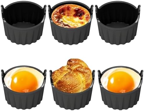 Hoxfly 6pcs Air Fryer Egg Moulds, 3.15'' Silicone Air Fryer Baking Ramekins, Non-Stick Muffin Cups for Oven Microwave
