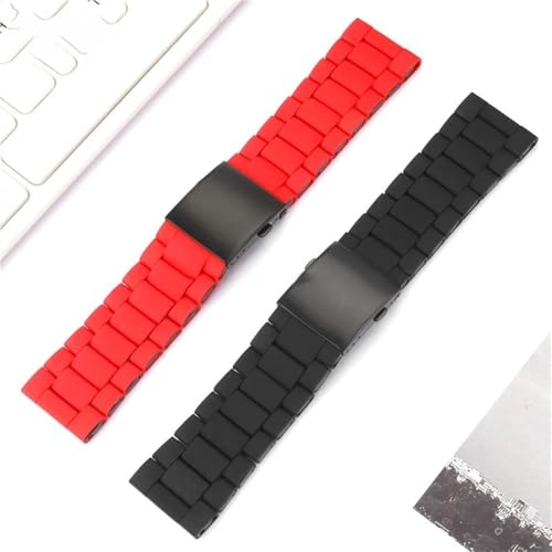 Bracelet de montre 26 mm noir en silicone et acier pour Diesel DZ7396 DZ7370 - 5