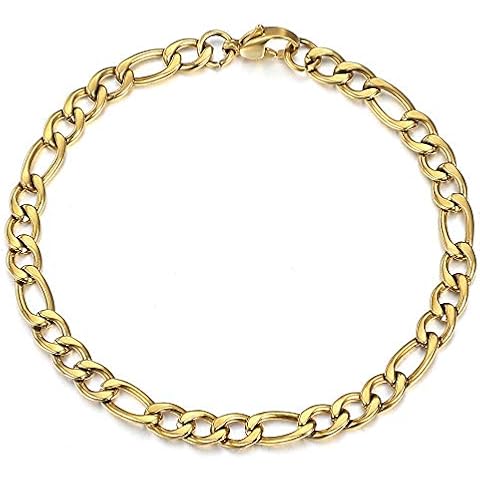 Trendsmax 5mm Figaro Link Chain Bracelet Gold Plated Stainless Steel Figaro Bracelet for Men Women 8/9inch Cover