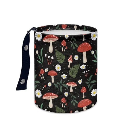 Image of Mushroom Daisy Leaves Car Trash Can Collapsible Back Seat, Front Console, Floor, or Hanging Headrest Waste Basket for Car SUV Trucks