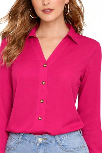 Image of MIZAGO Women's Classic Fit White V-Neck Full Sleeves Rayon Shirt