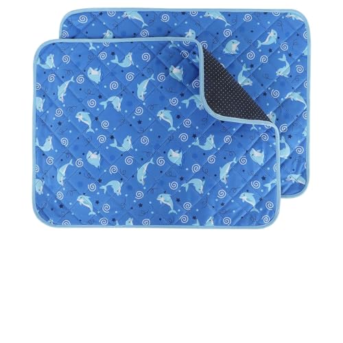 Image of IEUUMLER Washable Pee Pads for Dogs, 2 Pack Non-Slip & Waterproof Pack Whelping Pad, Reusable Washable Puppy Potty Training Pad with Fast Absorbent for Playpen EU007 (Dolphin, 24 inchX18 inch-2pcs)