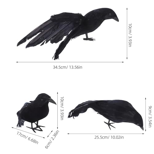 Corbeau noir Halloween réaliste lot de 3 décorations à plumes pour maison