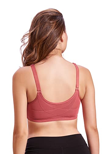Image of MAROON 922 Women Cotton Brushed Lycra Full Coverage No Bounce, Non-Wired, Non-Padded Front Open Magic Bra with Back Support