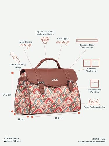 Image of ZOUK Heritage Satchel Bag - Gwalior Weaves | Jute | Vegan Leather Handcrafted With Detachable Sling Strap