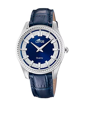 LOTUS Reloj Mujer Analógico de Cuero Azul   Movimiento de Cuarzo   Cristal Mineral de Alta Resistencia   Resistente al Agua 5 ATM   Elegante, Clásico y Vintage   Special Prices 18899/3