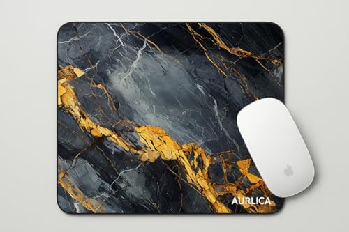 Aurlica Black Gold Marble Mouse Pad 240 x 200 x 3 mm | Luxury Desk Pad, Smooth Non-Slip Surface for Office, Work from Home & Laptop