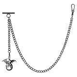 ZTA Albert Kette Schwarz Taschenuhr Kette Weste Kette für Männer FOB T BAR mit Schwenkverschluss mit Altes Drachendesign Anhänger FOB Charme