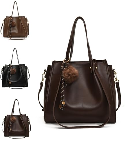 Classic Women's PU Leather Tote, Retro Large Capacity Shoulder Bag, Modern Simple Fashion Work Cross Bag with Zipper