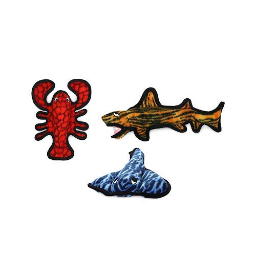 TUFFYWorld's Tuffest Soft Dog Toy - Ocean Tiger Shark- Squeakers - Multiple Layers. Made Durable, Strong & Tough. Interactive Play (Tug, Toss & Fetch). Machine Washable & Floats (Combo Pack #2)