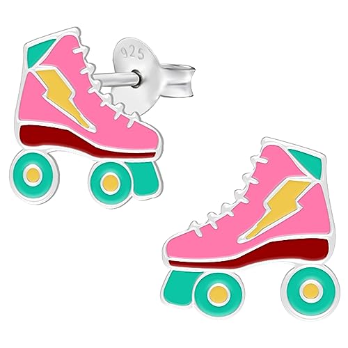 LOVE YOUR CITY Pendientes de patines de patines. Regalos perfectos para niñas y niños. Joyas infantiles de alta calidad de plata de ley con esmalte., Plata de ley