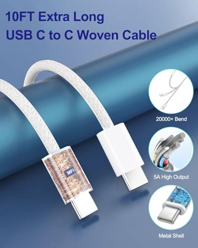 Image of 10FT AirPods Pro 3 Charger Fast Charging,USB C Wall Block Plug&10Foot USB C to C Woven Cable Cord for NEW AirPods Pro 3(2025) / Pro 2,AirPod 4,Air-Pods Max 2 Wireless Earbuds, iPhone 17 /17e /16 /15