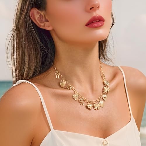YUJIE Women’s 14k Gold Plated Ocean Charms Necklace Starfish Shell Marine Charms Pendant Choker Necklace, Boho Beach Summer Vacation Accessories4