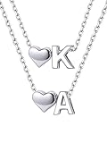 ChicSilver 2PC Colgante Corazón con Letra Inicial Mujer Plata de Ley 925 Collar Minimalista Joyería Delicada Regalo