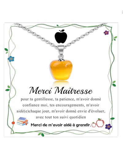 SUNSH Regalo Maestra, Collar Mujer, Ideas Regalo de Maestra, Regalos de Graduación Cumpleaños Navidad, Collar Mujers de Piedra de Manzana Ojo de Gato-Amarillo Dorado