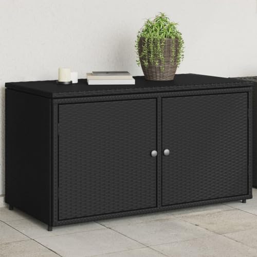 ShCuShan Armario portaobjetos de jardín negro 110 x 55 x 60,5 cm poliratán, armario de resina con dos puertas, para interior y exterior