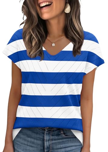 Image of WIHOLL Short Sleeve Sweater for Women V Neck Trendy Summer Tops 2026 Beach Vacation Clothes Travel Business Casual Outfits