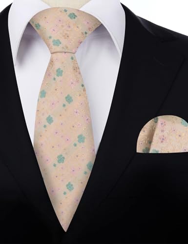 Image of Alizeal Mens 3.15inches Exquisite Floral Tie with Small Flower Printed Pocket Square