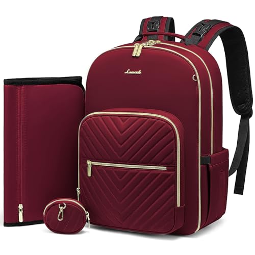 Image of LOVEVOOK Diaper Bag Backpack, Quilted Baby Bag with Changing Pad & Pacifier Holder, Waterproof Travel Diaper Bags for Baby Boys Girls, Stylish and Large Capacity,Wine Red