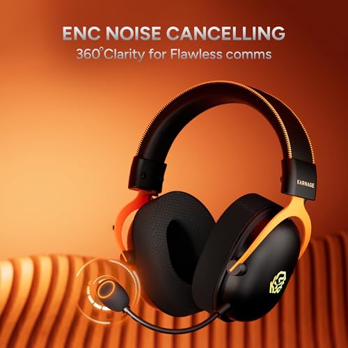 Image of KARNAGE by EVM Velocity RGB Gaming Headset with Mic | 50mm Drivers | 7.1 Surround Sound | ENC Microphone | Noise Isolation Ear Cups | Braided Cable | PC /Mac /PS /VR | Black-Orange