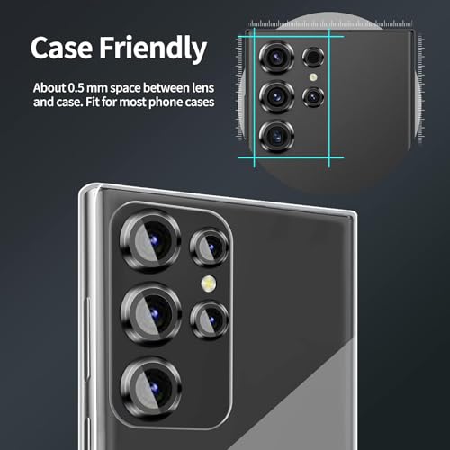 Image of Skinomi Camera Lens Protector Compatible with Samsung Galaxy S23 ultra 5G [Anti-Scratch] Premium Tempered Glass Film Aluminum Alloy Lens Ring Cover, Black Titanium