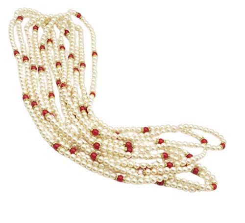 SATYAM KRAFT 6 Pcs Handmade White and Red Pearl Welcome Chain for Any Occasion Or Function, Swagat Mala, Wedding, Welcome Function,Mala, Badhai mala for barati (Pack of 6)-image-43
