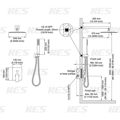 KES Shower Faucets Sets Complete Matte Black Shower System 10 Inches Rain Shower Head with Handheld Shower Valve and Trim Kit Pressure Balance, XB6230-BK