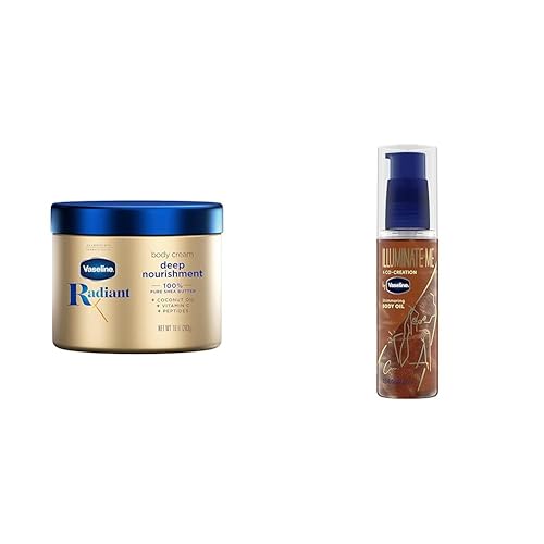 Vaseline Radiant X Deep Nourishment Crema corporal 100% pura manteca de karité, aceite de coco, vitamina C y péptidos, 10 onzas y aceite corporal